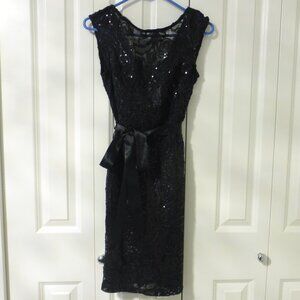 NWT black sequins pattern cocktail party dress with satin tie